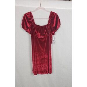 La La Land Creative Co Red Velvet Puff Sleeve Keyhole Back Mini Dress XL Xmas